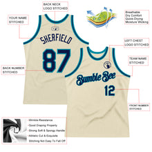 Load image into Gallery viewer, Custom Cream Navy-Teal Authentic Throwback Basketball Jersey
