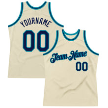 Load image into Gallery viewer, Custom Cream Navy-Teal Authentic Throwback Basketball Jersey
