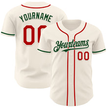 Load image into Gallery viewer, Custom Cream Red-Green Authentic Baseball Jersey
