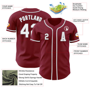 Custom Crimson White-Gray Authentic Baseball Jersey