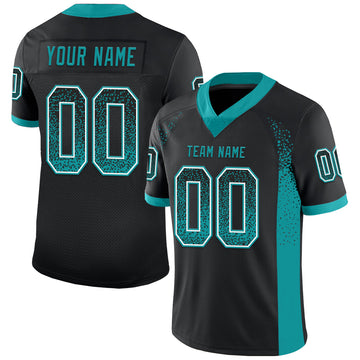 Custom Black Teal-White Drift Fashion Football Jersey