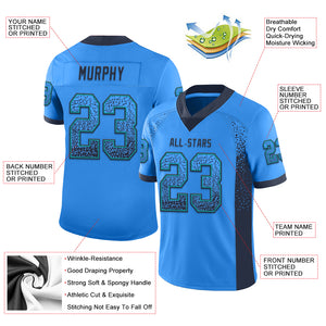 Custom Powder Blue Navy-Teal Drift Fashion Football Jersey
