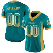 Load image into Gallery viewer, Custom Teal Old Gold-White Drift Fashion Football Jersey
