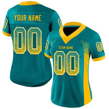 Load image into Gallery viewer, Custom Teal Gold-White Drift Fashion Football Jersey
