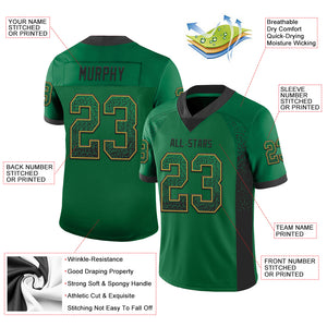 Custom Kelly Green Black-Old Gold Drift Fashion Football Jersey
