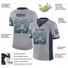 Load image into Gallery viewer, Custom Gray Navy-Teal Drift Fashion Football Jersey
