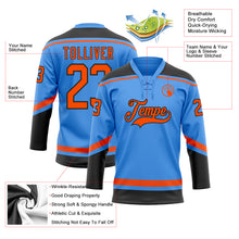 Load image into Gallery viewer, Custom Powder Blue Orange-Black Hockey Lace Neck Jersey
