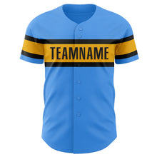 Load image into Gallery viewer, Custom Electric Blue Gold-Black Authentic Baseball Jersey
