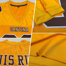 Load image into Gallery viewer, Custom Gold Brown-White Mesh Authentic Football Jersey
