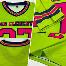 Load image into Gallery viewer, Custom Neon Green Pink-Navy Authentic Football Jersey
