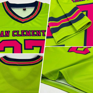 Custom Neon Green Pink-Navy Authentic Football Jersey
