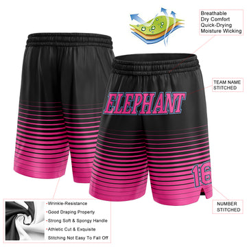 Custom Black Pink-Light Blue Pinstripe Fade Fashion Authentic Basketball Shorts