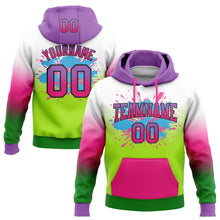 Load image into Gallery viewer, Custom Stitched White Medium Purple Hot Pink Grass Green-Black Fade Fashion Splash Sports Pullover Sweatshirt Hoodie
