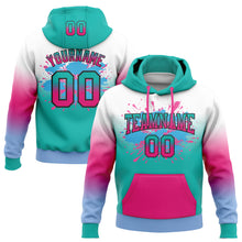 Load image into Gallery viewer, Custom Stitched White Aqua Hot Pink Light Blue-Black Fade Fashion Splash Sports Pullover Sweatshirt Hoodie
