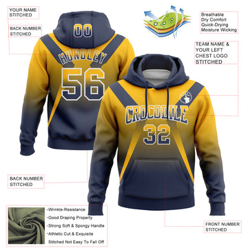 Custom Stitched Gold Navy-White Fade Fashion Arrow Sports Pullover Sweatshirt Hoodie