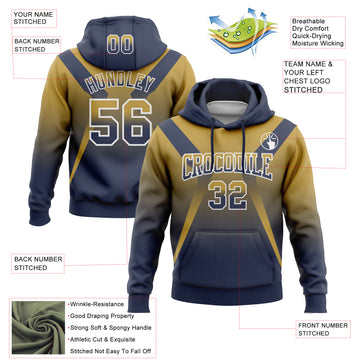 Custom Stitched Old Gold Navy-White Fade Fashion Arrow Sports Pullover Sweatshirt Hoodie