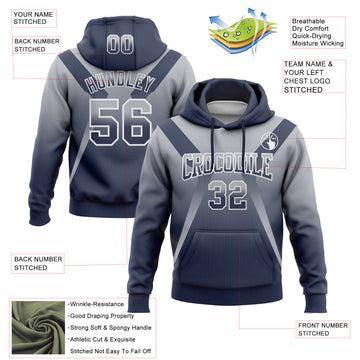 Custom Stitched Gray Navy-White Fade Fashion Arrow Sports Pullover Sweatshirt Hoodie