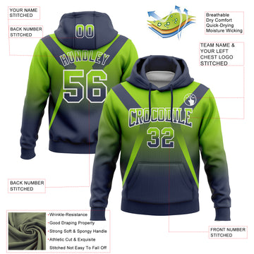 Custom Stitched Neon Green Navy-White Fade Fashion Arrow Sports Pullover Sweatshirt Hoodie