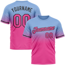 Load image into Gallery viewer, Custom Light Blue Pink-Black Fade Fashion Performance T-Shirt

