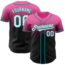 Load image into Gallery viewer, Custom Pink Black-Teal Authentic Fade Fashion Baseball Jersey
