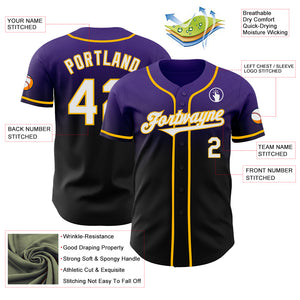Custom Purple Black-Gold Authentic Fade Fashion Baseball Jersey