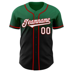 Custom Kelly Green Black-Red Authentic Fade Fashion Baseball Jersey