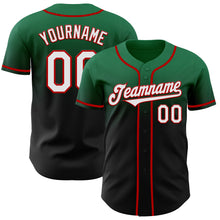 Load image into Gallery viewer, Custom Kelly Green Black-Red Authentic Fade Fashion Baseball Jersey
