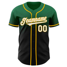 Load image into Gallery viewer, Custom Kelly Green Black-Gold Authentic Fade Fashion Baseball Jersey
