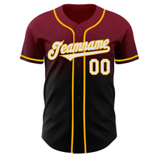 Load image into Gallery viewer, Custom Crimson Black-Gold Authentic Fade Fashion Baseball Jersey
