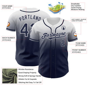Custom White Navy Authentic Fade Fashion Baseball Jersey