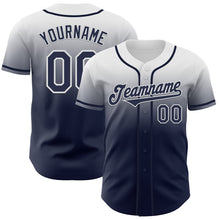 Load image into Gallery viewer, Custom White Navy Authentic Fade Fashion Baseball Jersey

