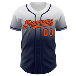 Custom White Orange-Navy Authentic Fade Fashion Baseball Jersey