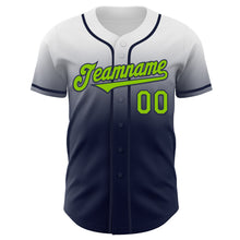 Load image into Gallery viewer, Custom White Neon Green-Navy Authentic Fade Fashion Baseball Jersey

