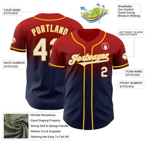 Custom Red Navy-Gold Authentic Fade Fashion Baseball Jersey