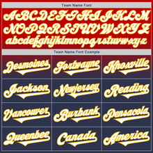 Load image into Gallery viewer, Custom Red Navy-Gold Authentic Fade Fashion Baseball Jersey
