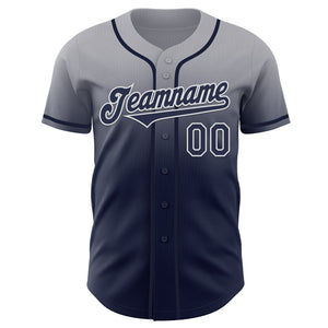 Custom Gray Navy-White Authentic Fade Fashion Baseball Jersey