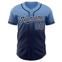 Load image into Gallery viewer, Custom Light Blue Navy-White Authentic Fade Fashion Baseball Jersey
