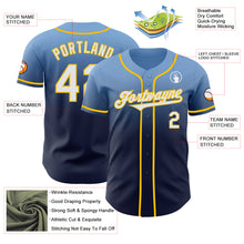 Load image into Gallery viewer, Custom Light Blue Navy-Yellow Authentic Fade Fashion Baseball Jersey
