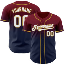 Load image into Gallery viewer, Custom Crimson Navy-Old Gold Authentic Fade Fashion Baseball Jersey
