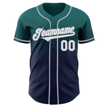 Load image into Gallery viewer, Custom Teal Navy-Gray Authentic Fade Fashion Baseball Jersey
