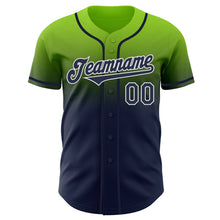 Load image into Gallery viewer, Custom Neon Green Navy-White Authentic Fade Fashion Baseball Jersey

