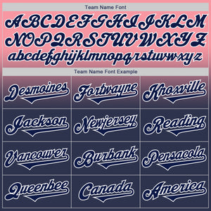 Custom Medium Pink Navy-White Authentic Fade Fashion Baseball Jersey