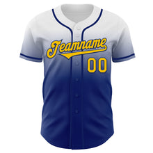 Load image into Gallery viewer, Custom White Yellow-Royal Authentic Fade Fashion Baseball Jersey
