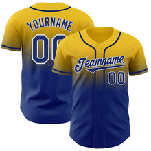 Load image into Gallery viewer, Custom Yellow Royal-White Authentic Fade Fashion Baseball Jersey
