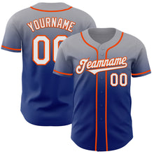 Load image into Gallery viewer, Custom Gray White Royal-Orange Authentic Fade Fashion Baseball Jersey
