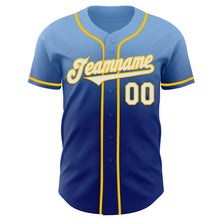Load image into Gallery viewer, Custom Light Blue White Royal-Yellow Authentic Fade Fashion Baseball Jersey
