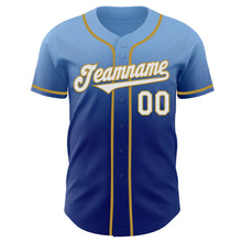Load image into Gallery viewer, Custom Light Blue White Royal-Old Gold Authentic Fade Fashion Baseball Jersey
