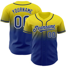 Load image into Gallery viewer, Custom Light Yellow Royal-White Authentic Fade Fashion Baseball Jersey
