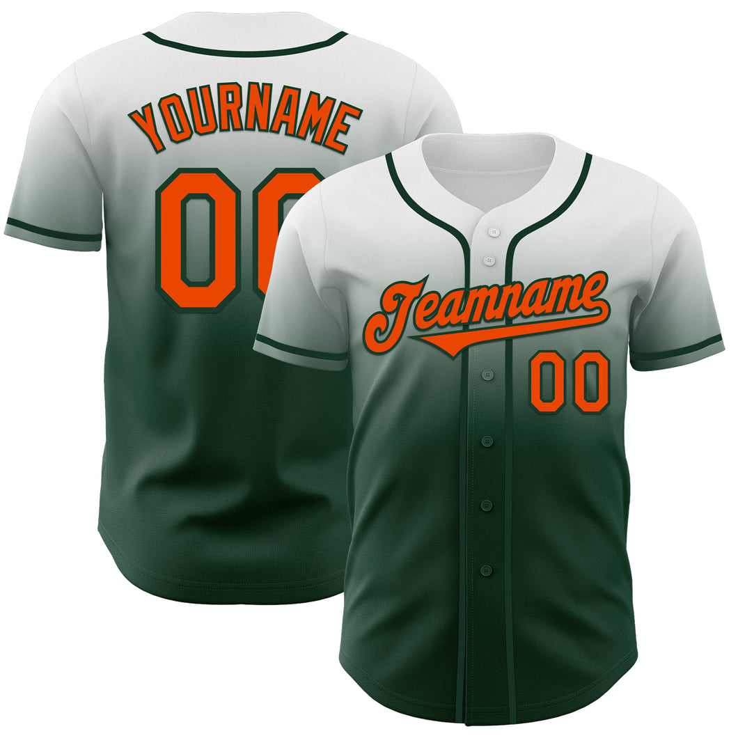 Custom White Orange-Green Authentic Fade Fashion Baseball Jersey