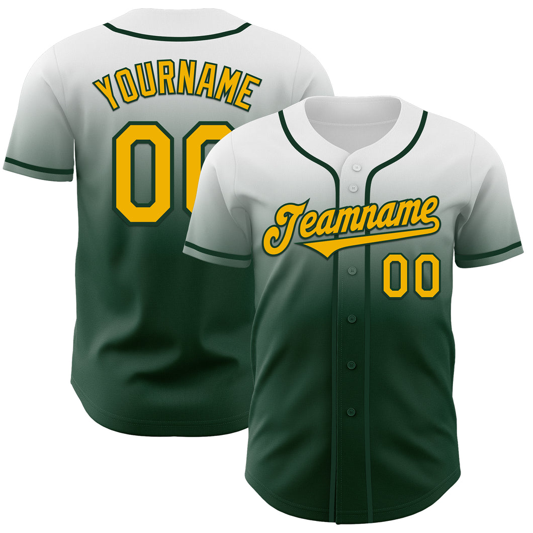 Custom White Gold-Green Authentic Fade Fashion Baseball Jersey